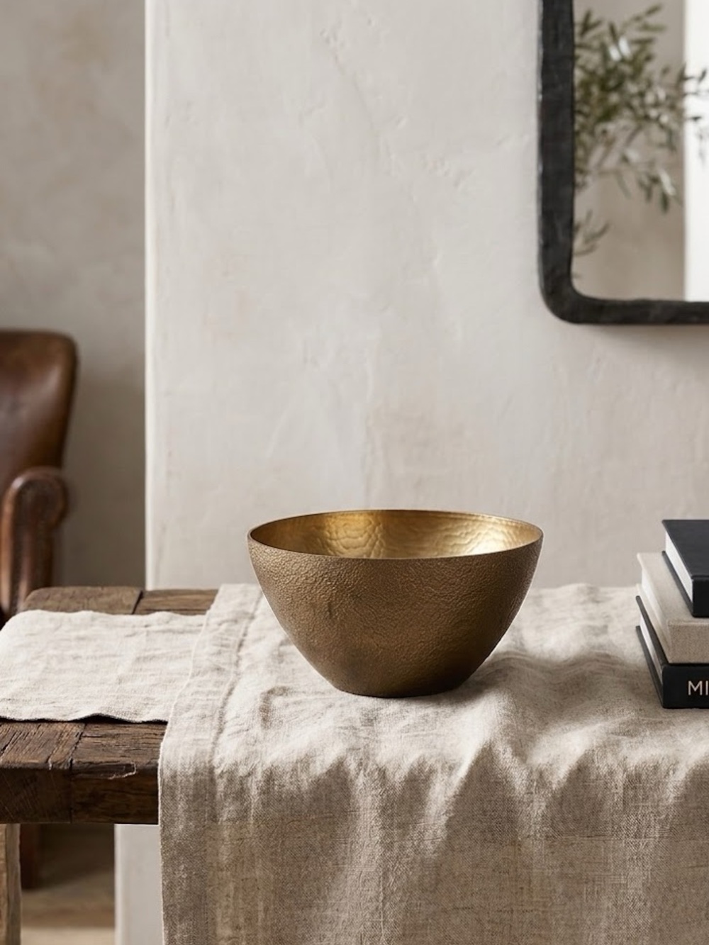 Hammered Metal Decorative Bowl - Warm Gold Tone